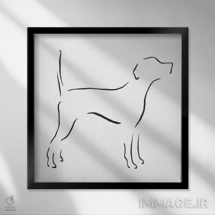 تابلو مینیمال پوینتر انگلیسی با دم بالا اثر لزلی بیشاپ - نمای قابدار مشکی