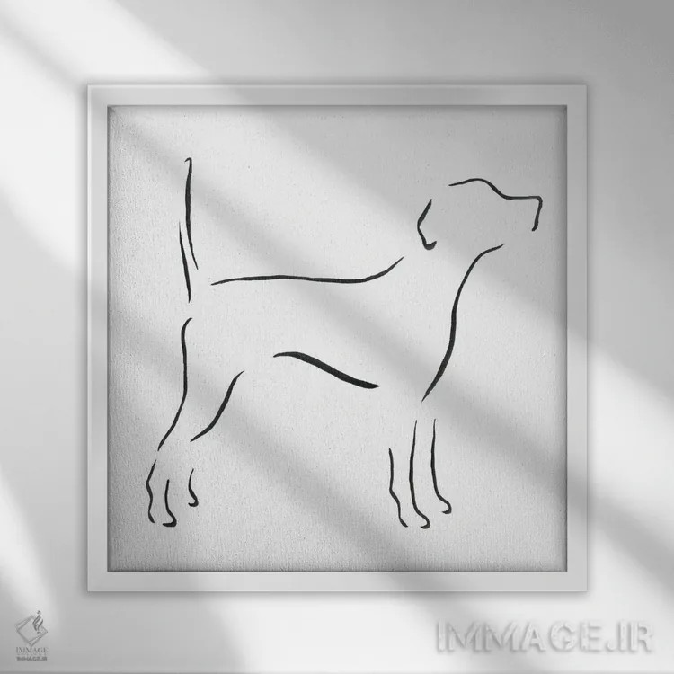 تابلو مینیمال پوینتر انگلیسی با دم بالا اثر لزلی بیشاپ - نمای قابدار سفید