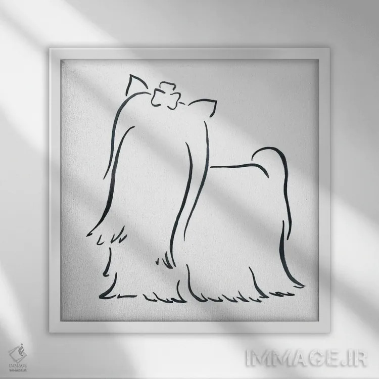 تابلو مینیمال یورکشایر تریر مو بلند اثر لزلی بیشاپ - نمای قابدار سفید