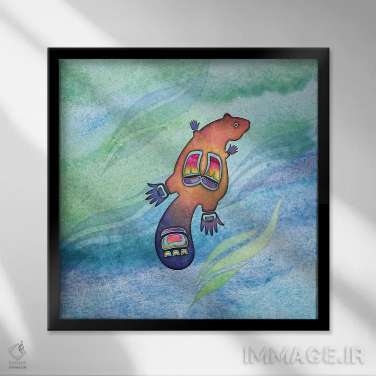 تابلو دکوراتیو سگ آبی نقاشی شده اثر لوری پرایندل - نمای قابدار مشکی