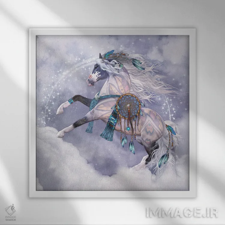 تابلو دکوراتیو رقصنده ابرها اثر لوری پرایندل - نمای قابدار سفید