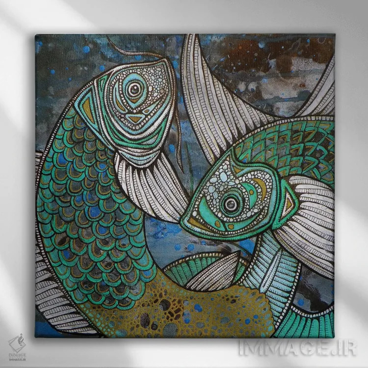 تابلو دکوراتیو دو کوی آبی اثر لینت شلی - نمای روبهرو روی دیوار