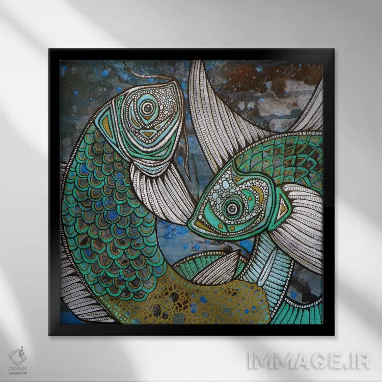 تابلو دکوراتیو دو کوی آبی اثر لینت شلی - نمای قابدار مشکی