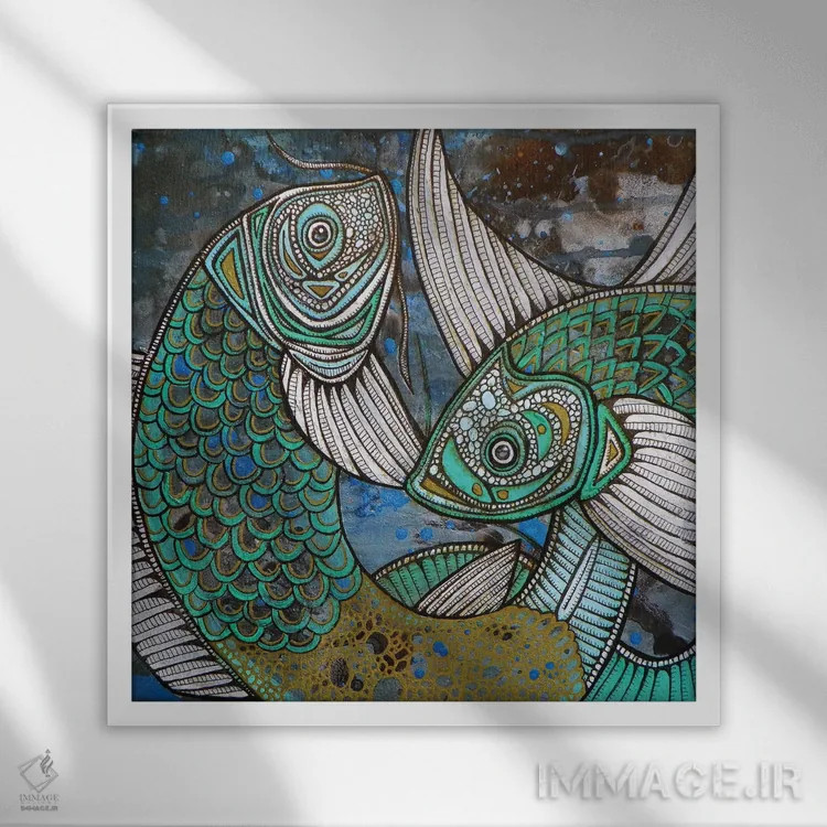 تابلو دکوراتیو دو کوی آبی اثر لینت شلی - نمای قابدار سفید