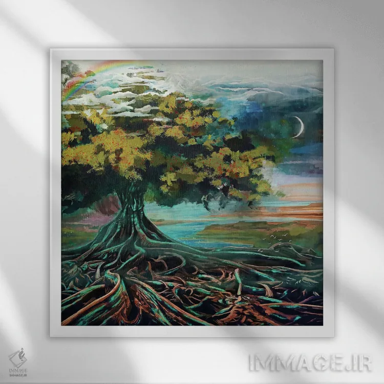 تابلو دکوراتیو درخت زندگی اثر لوییز گلبی - نمای قابدار سفید