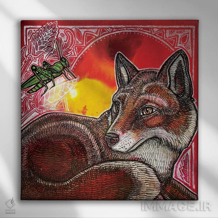 تابلو دکوراتیو روباه و ملخ اثر لینت شلی - نمای روبهرو روی دیوار