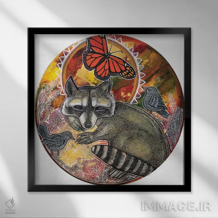 تابلو دکوراتیو راکون در رویا اثر لینت شلی - نمای قابدار مشکی