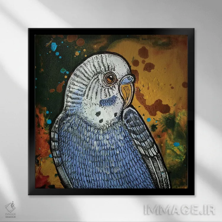 تابلو دکوراتیو مرغ عشق آبی اثر لینت شلی - نمای قابدار مشکی