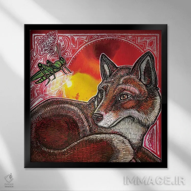 تابلو دکوراتیو روباه و ملخ اثر لینت شلی - نمای قابدار مشکی