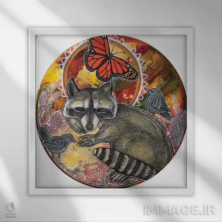 تابلو دکوراتیو راکون در رویا اثر لینت شلی - نمای قابدار سفید