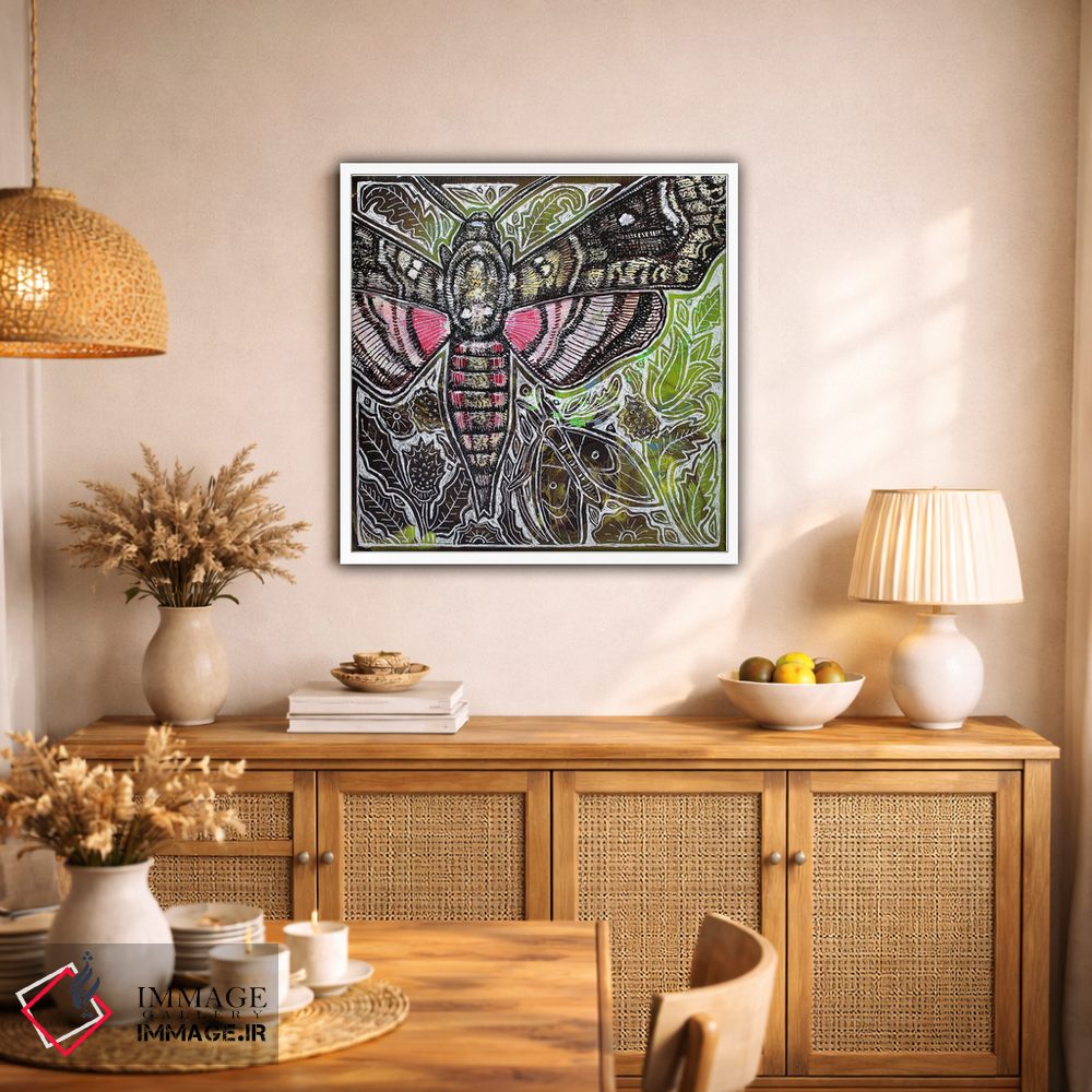 تابلو دکوراتیو شب پره شاهین نقطه صورتی اثر لینت شلی - D1W