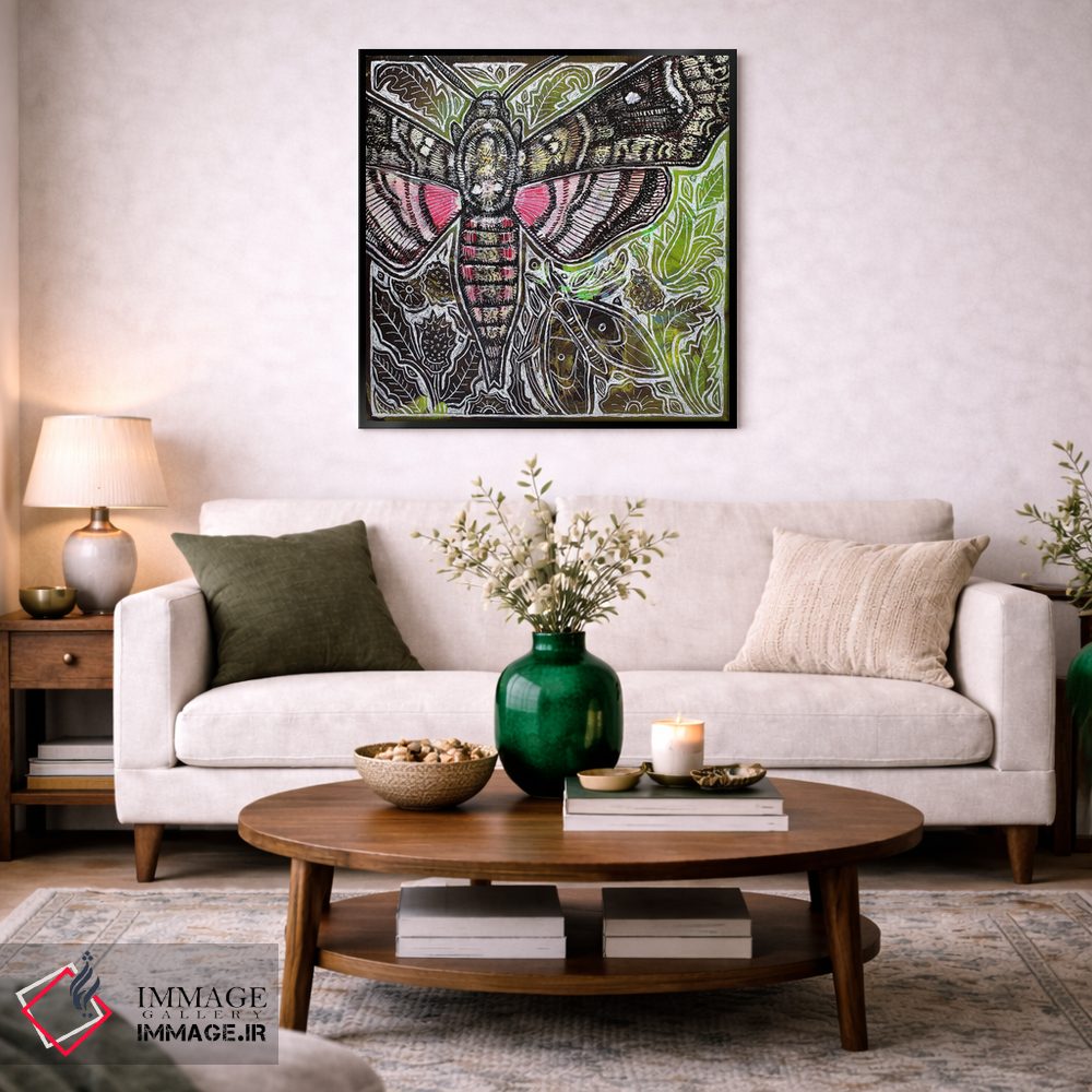 تابلو دکوراتیو شب پره شاهین نقطه صورتی اثر لینت شلی - D3B