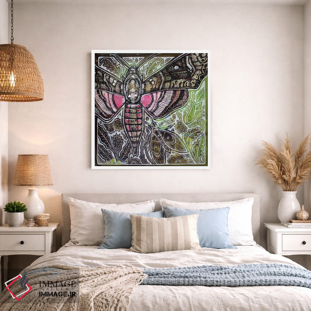 تابلو دکوراتیو شب پره شاهین نقطه صورتی اثر لینت شلی - D1W