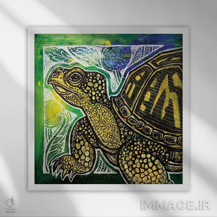 تابلو دکوراتیو لاک پشت بهاری اثر لینت شلی - نمای قابدار سفید