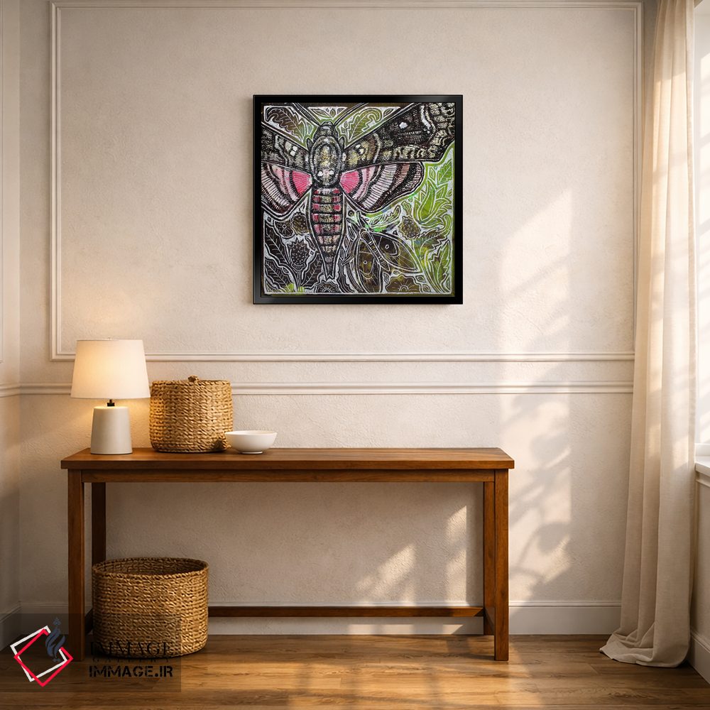 تابلو دکوراتیو شب پره شاهین نقطه صورتی اثر لینت شلی - D6B