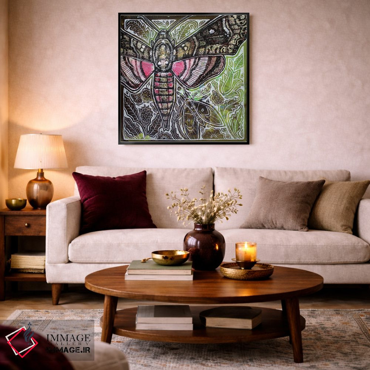 تابلو دکوراتیو شب پره شاهین نقطه صورتی اثر لینت شلی - D2B