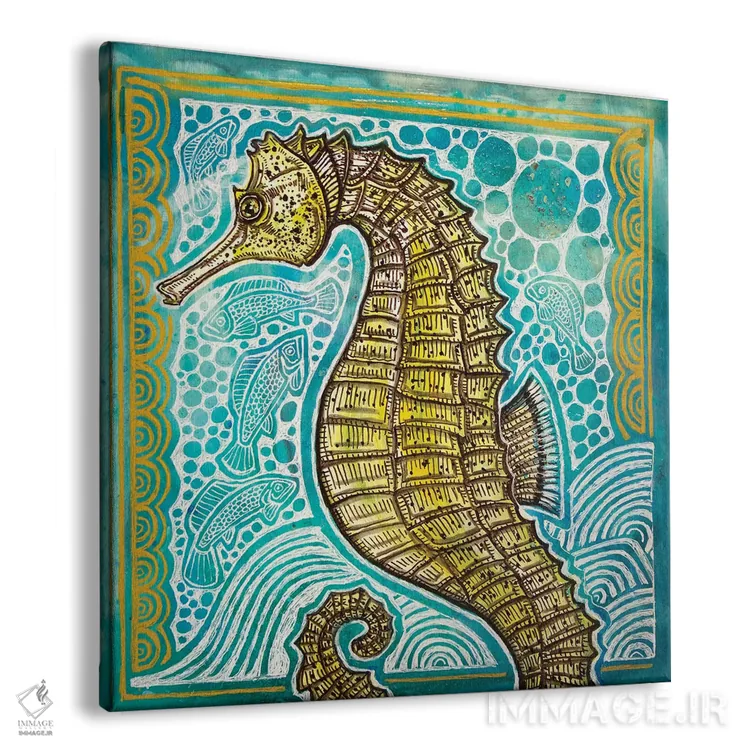 تابلو دکوراتیو اسب دریایی خط دار اثر لینت شلی - نمای پرسپکتیو محصول