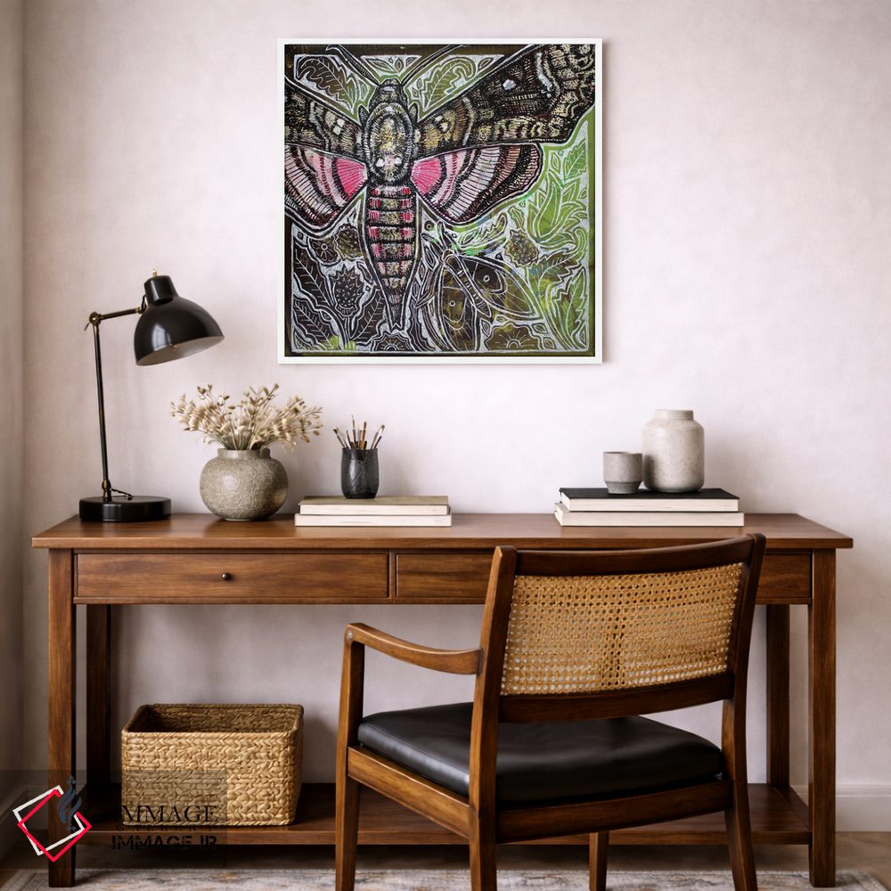 تابلو دکوراتیو شب پره شاهین نقطه صورتی اثر لینت شلی - D4W