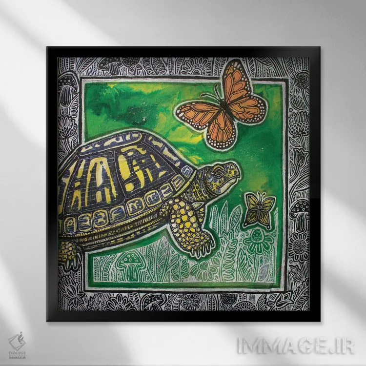 تابلو دکوراتیو تعقیب پروانه ها اثر لینت شلی - نمای قابدار مشکی