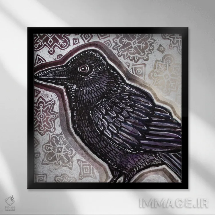 تابلو دکوراتیو کلاغ زمستانی اثر لینت شلی - نمای قابدار مشکی