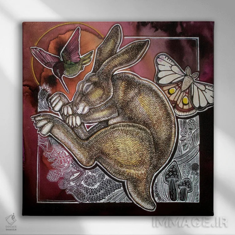 تابلو دکوراتیو خرگوش خواب بین اثر لینت شلی - نمای روبهرو روی دیوار