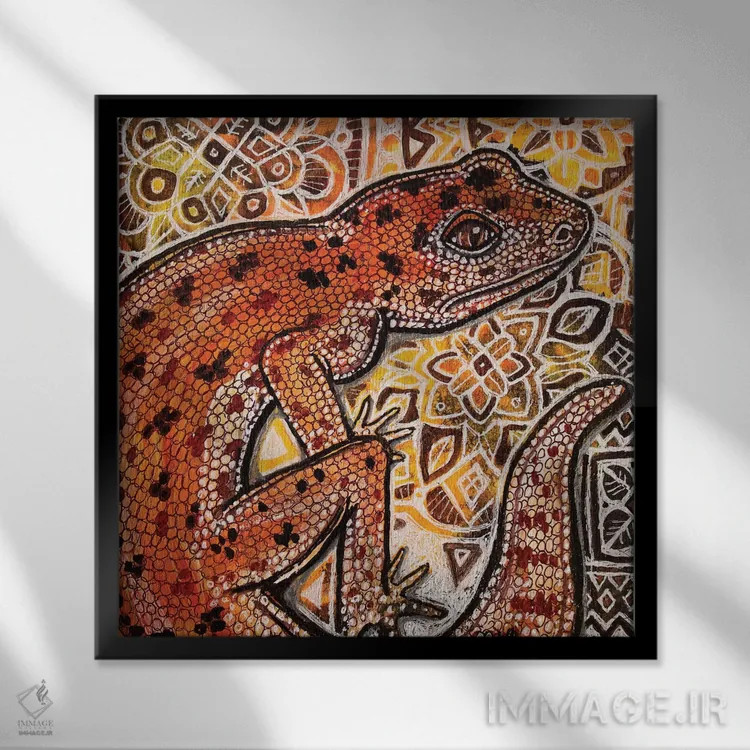 تابلو دکوراتیو گکو بر زینتی اثر لینت شلی - نمای قابدار مشکی