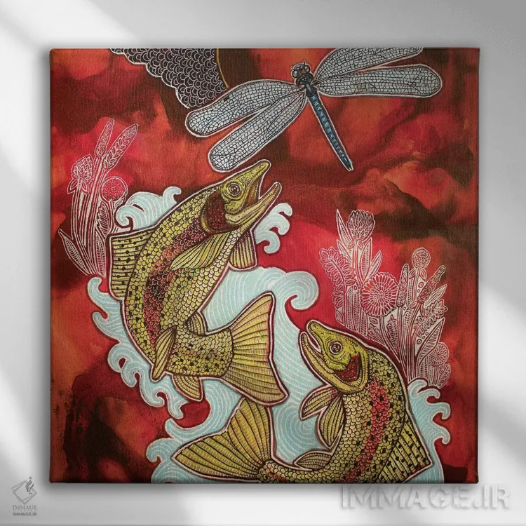 تابلو دکوراتیو آسمان سرخ، قزل آلای جهنده اثر لینت شلی - نمای روبهرو روی دیوار