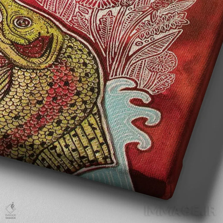 تابلو دکوراتیو آسمان سرخ، قزل آلای جهنده اثر لینت شلی - نمای نزدیک بافت بوم