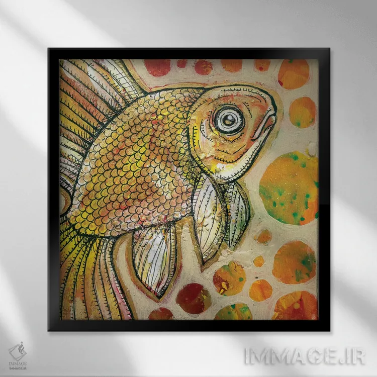 تابلو دکوراتیو ماهی قرمز اثر لینت شلی - نمای قابدار مشکی