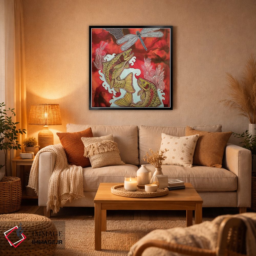 تابلو دکوراتیو آسمان سرخ، قزل آلای جهنده اثر لینت شلی - D5B