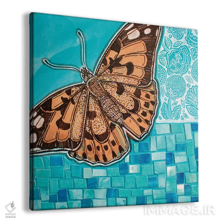 تابلو دکوراتیو بانو نقاشی شده بر زمینه آبی اثر لینت شلی - نمای پرسپکتیو محصول