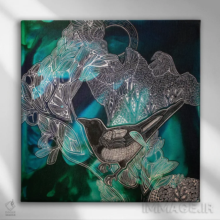 تابلو دکوراتیو دسته ای از زاغی ها اثر لینت شلی - نمای روبهرو روی دیوار