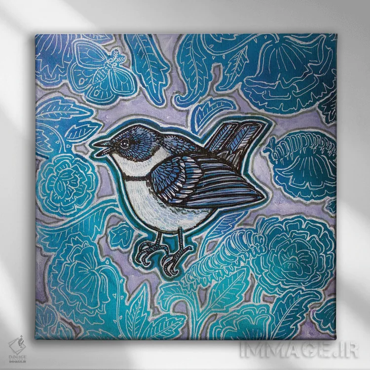 تابلو دکوراتیو سسک و رزهای آبی اثر لینت شلی - نمای روبهرو روی دیوار