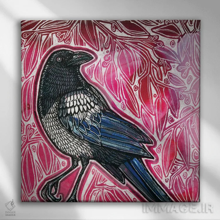 تابلو دکوراتیو زاغی کنجکاو اثر لینت شلی - نمای روبهرو روی دیوار