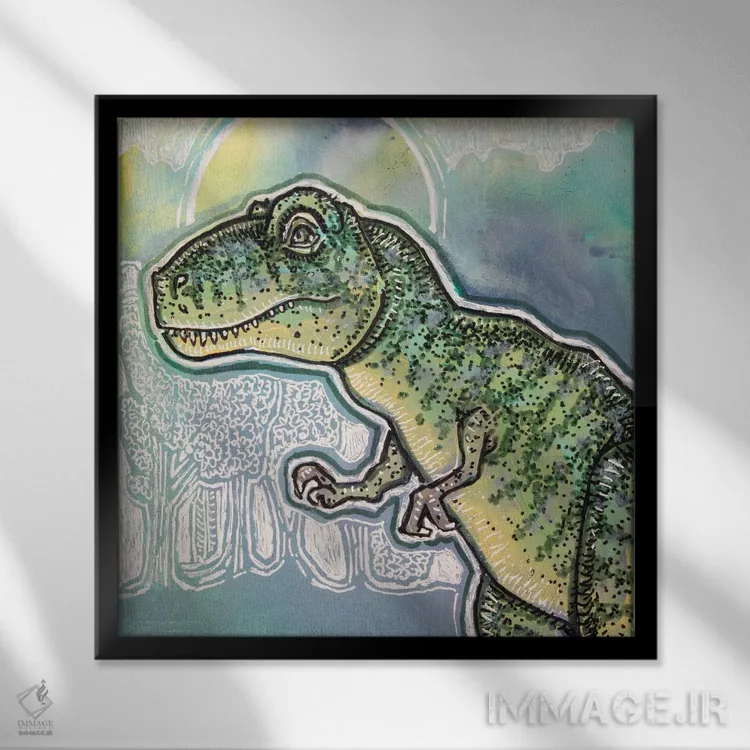 تابلو دکوراتیو تی رکس اثر لینت شلی - نمای قابدار مشکی