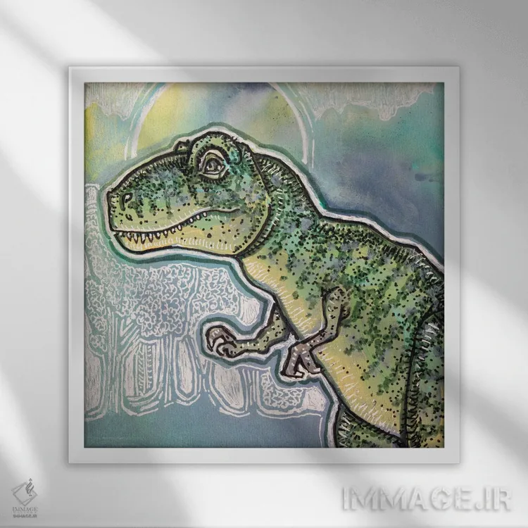 تابلو دکوراتیو تی رکس اثر لینت شلی - نمای قابدار سفید