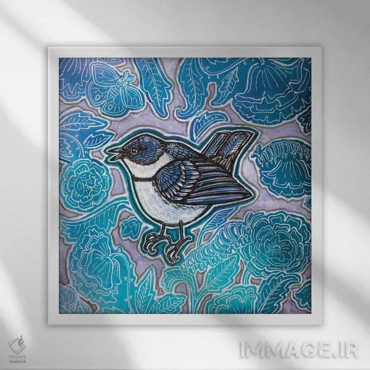 تابلو دکوراتیو سسک و رزهای آبی اثر لینت شلی - نمای قابدار سفید