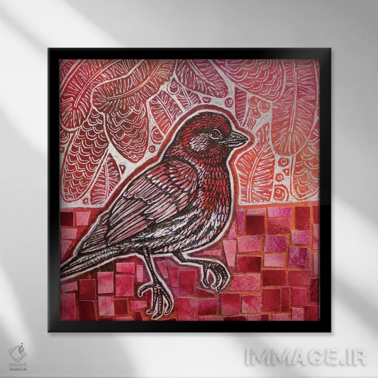 تابلو دکوراتیو فنچ خانگی اثر لینت شلی - نمای قابدار مشکی