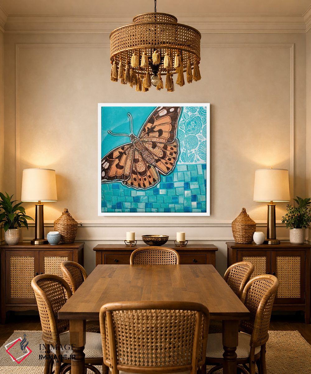 تابلو دکوراتیو بانو نقاشی شده بر زمینه آبی اثر لینت شلی - D1W