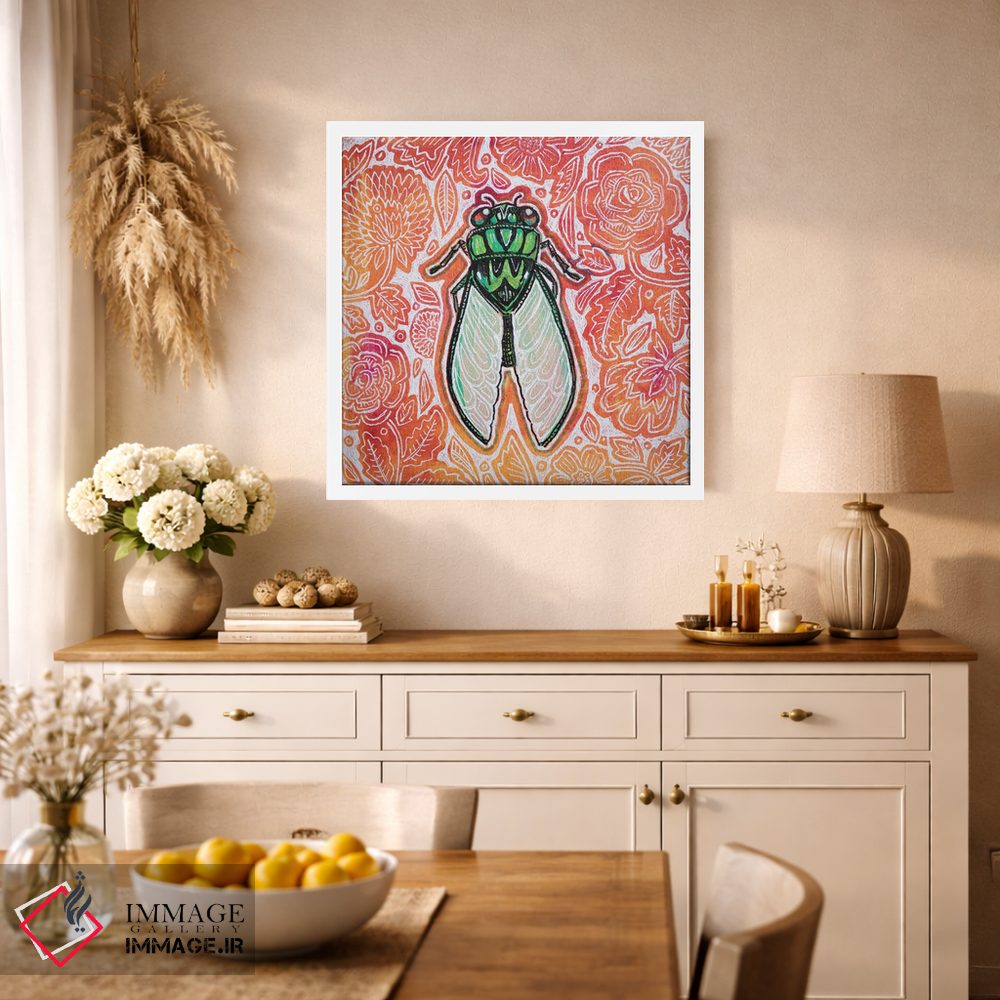 تابلو دکوراتیو زنجره با گل های نارنجی اثر لینت شلی - D1W