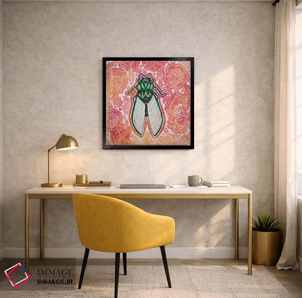 تابلو دکوراتیو زنجره با گل های نارنجی اثر لینت شلی - D4B