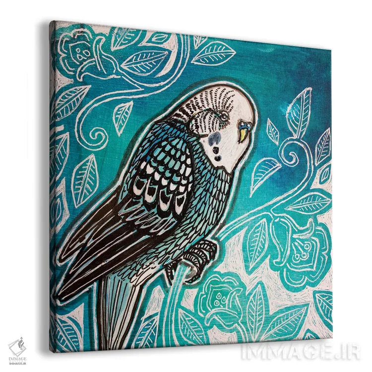 تابلو دکوراتیو یک طوطی سبزآبی اثر لینت شلی - نمای پرسپکتیو محصول