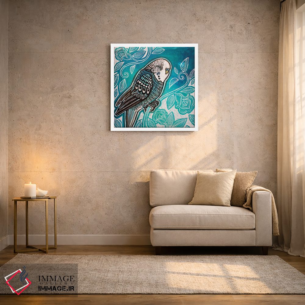 تابلو دکوراتیو یک طوطی سبزآبی اثر لینت شلی - D2W