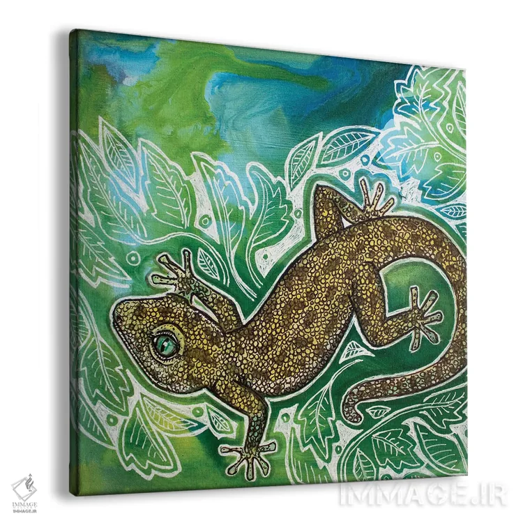 تابلو دکوراتیو مارمولک روی سبزه ۱ اثر لینت شلی - نمای پرسپکتیو محصول