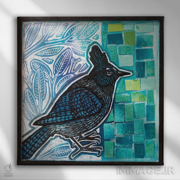 تابلو دکوراتیو زاغ کبود استلر اثر لینت شلی - نمای روبهرو روی دیوار