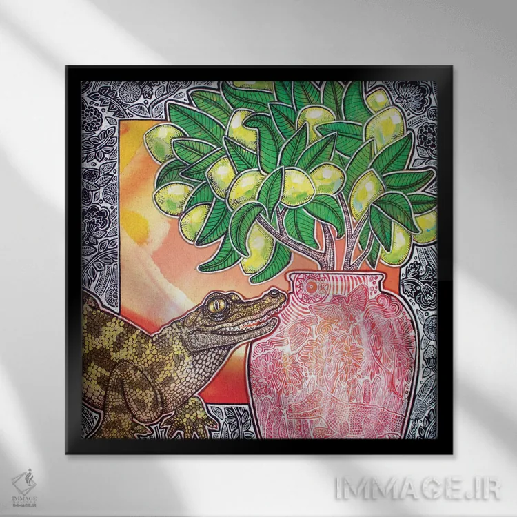 تابلو دکوراتیو لیمو ترش کلیدی اثر لینت شلی - نمای قابدار مشکی