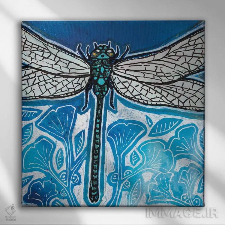 تابلو دکوراتیو آبی های سنجاقک اثر لینت شلی - نمای روبهرو روی دیوار