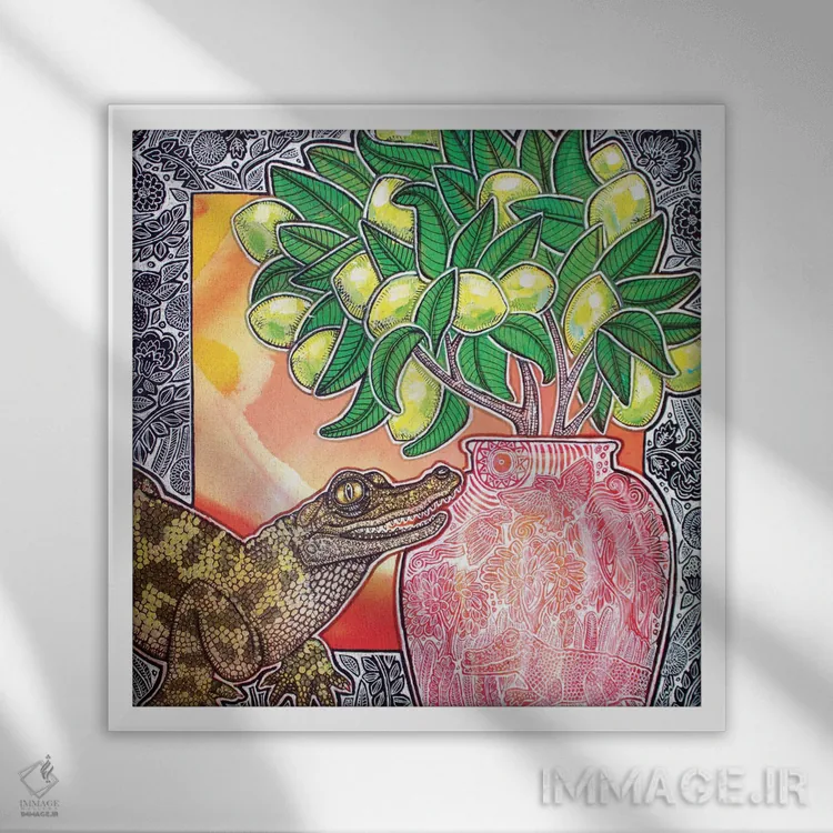 تابلو دکوراتیو لیمو ترش کلیدی اثر لینت شلی - نمای قابدار سفید