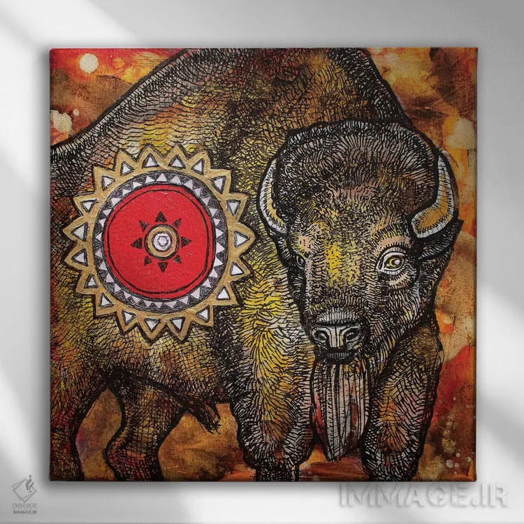 تابلو دکوراتیو گاومیش آمریکایی اثر لینت شلی - نمای روبهرو روی دیوار