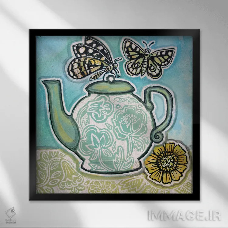 تابلو دکوراتیو چای برای دو نفر اثر لینت شلی - نمای قابدار مشکی